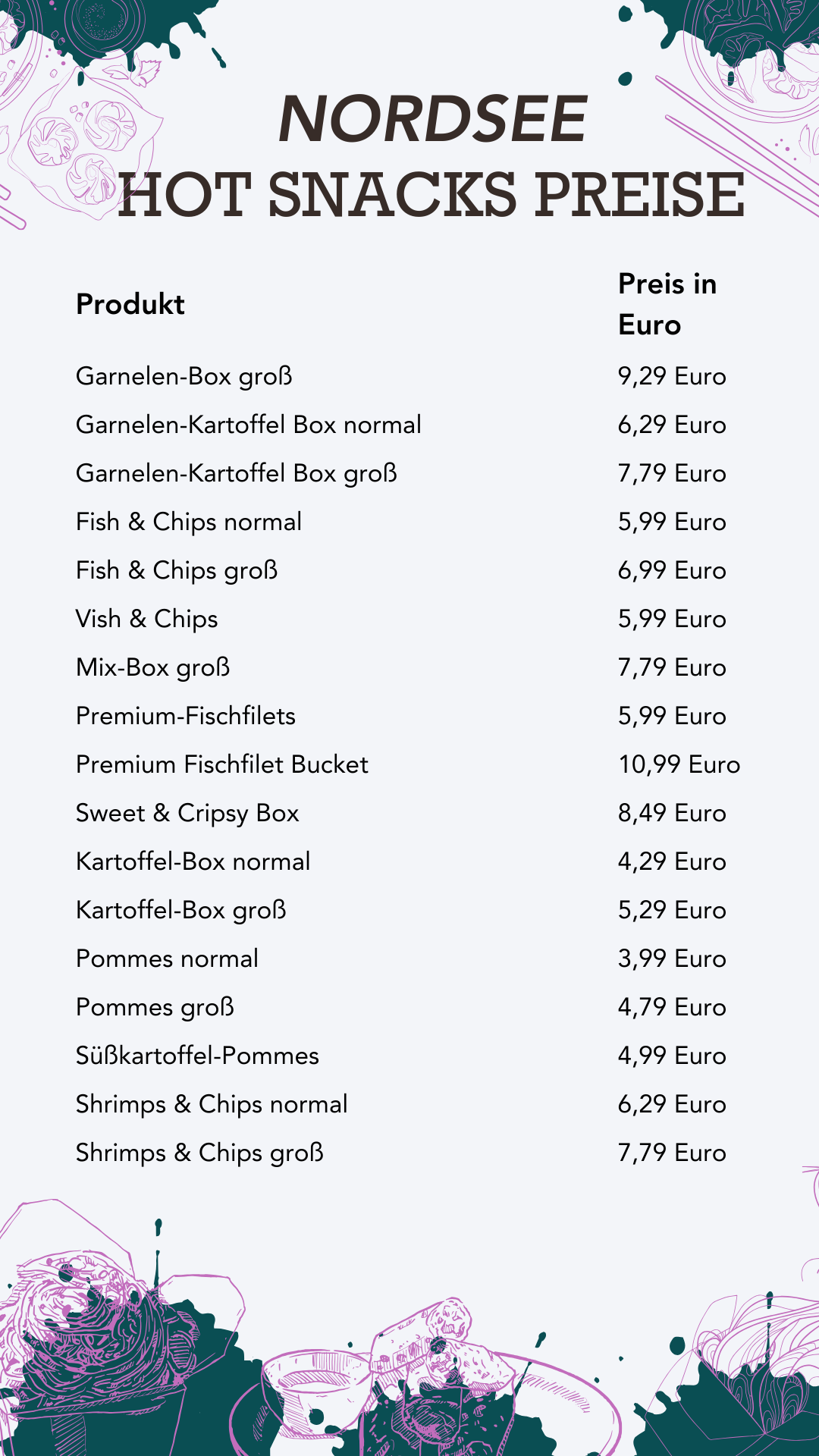 Hot Snacks Nordsee Preise